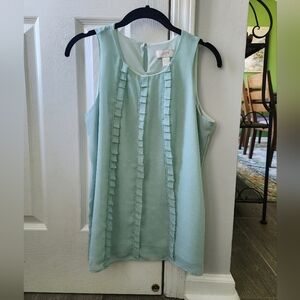 LOFT Light Mint/Aqua Ruffled Mini Dot Sleeveless Blouse. Fully Lined.